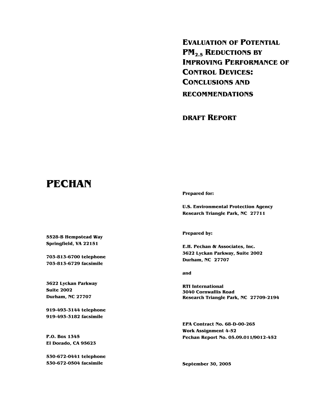 Evaluation of Potential PM2.5 Reductions by Improving Performance of Control Devices: PM2.5 Emission Estimates.” Final Report, September 2005