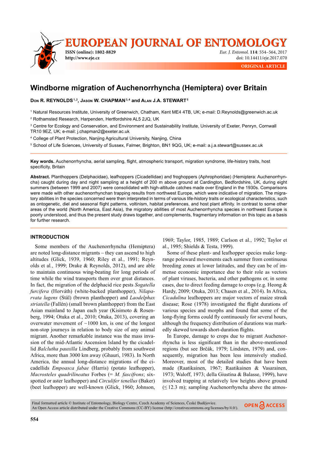 Windborne Migration of Auchenorrhyncha (Hemiptera) Over Britain