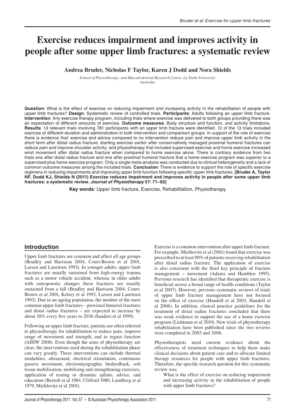 Exercise Reduces Impairment and Improves Activity in People After Some Upper Limb Fractures: a Systematic Review