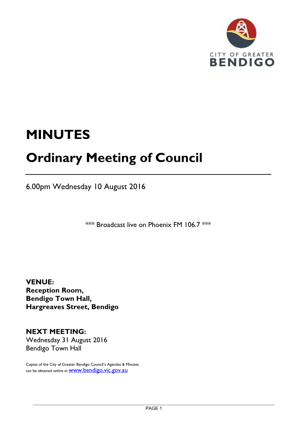 MINUTES Ordinary Meeting of Council