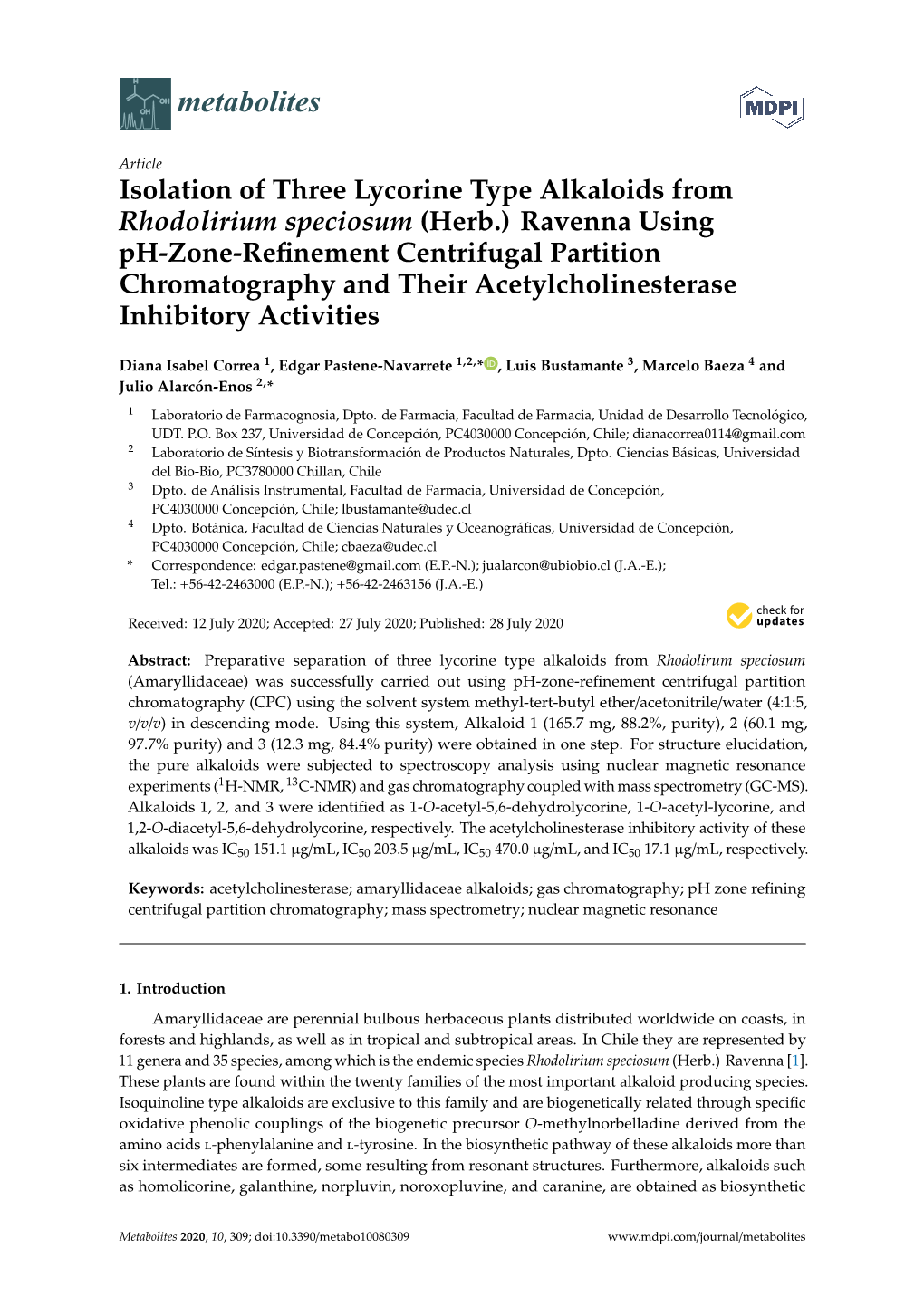 Isolation of Three Lycorine Type Alkaloids from Rhodolirium