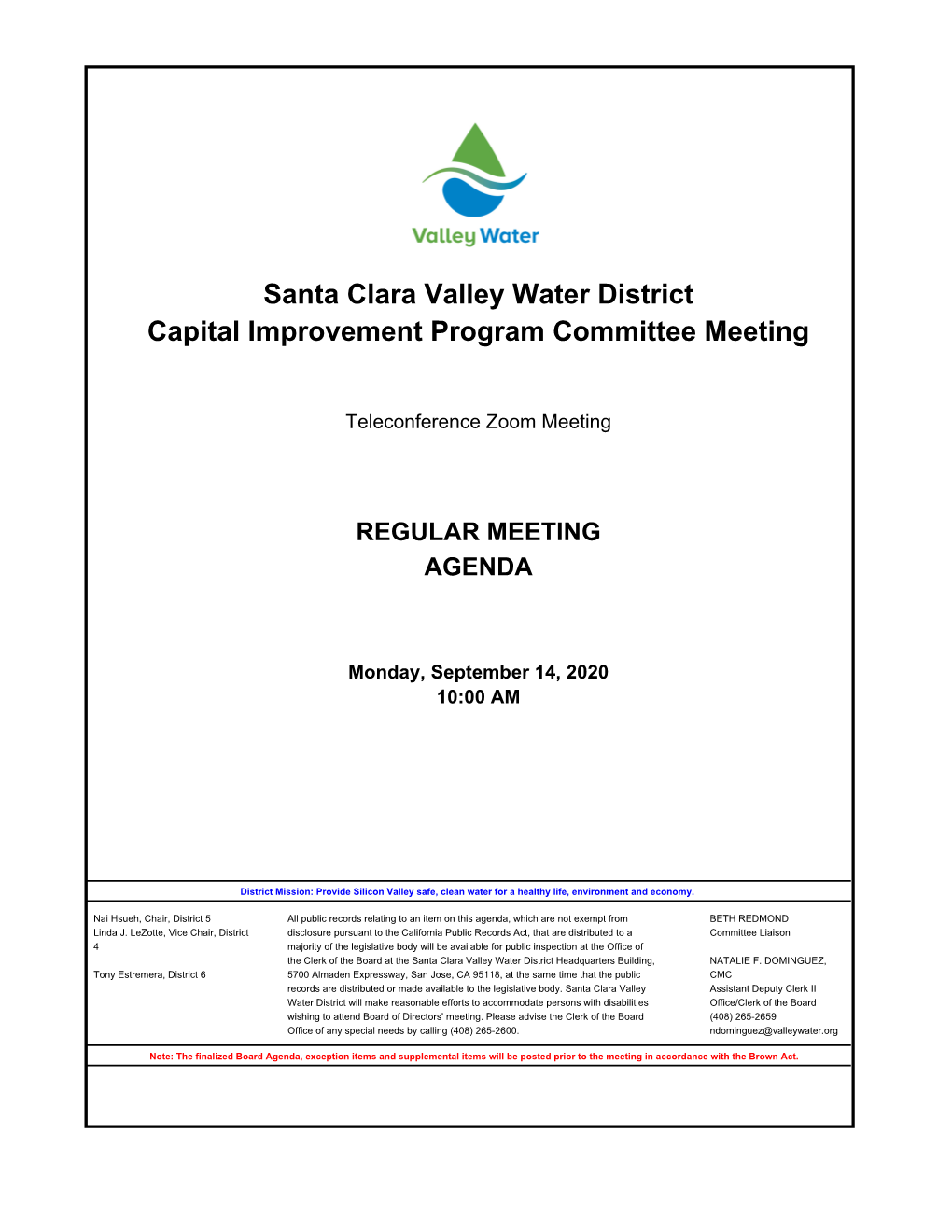 Santa Clara Valley Water District Capital Improvement Program Committee Meeting
