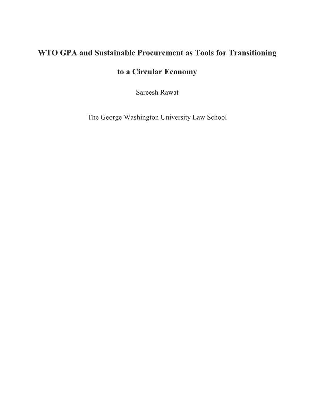 WTO GPA and Sustainable Procurement As Tools for Transitioning