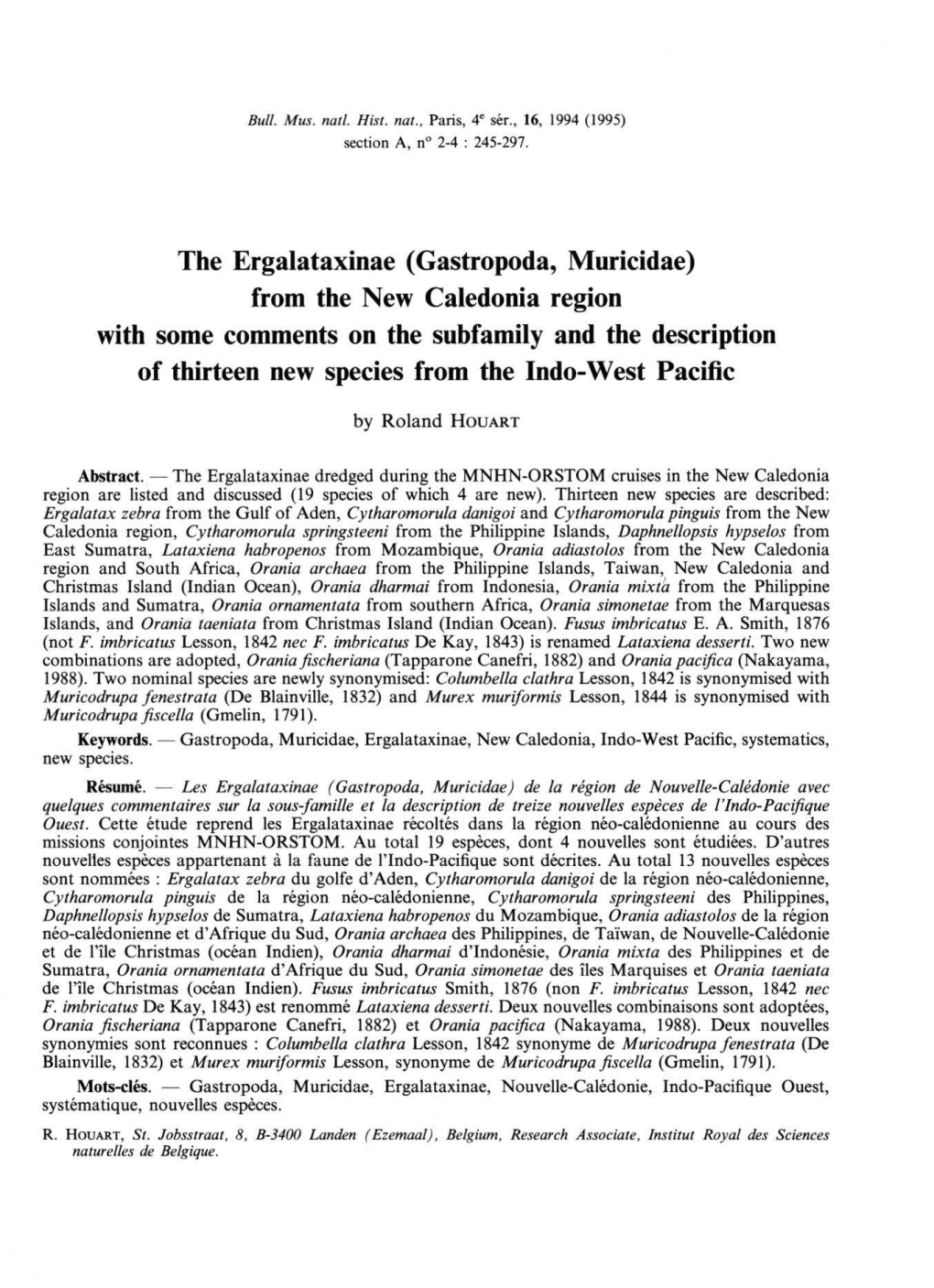 Gastropoda, Muricidae) from the New Caledonia Region with Some Comments on the Subfamily and the Description of Thirteen New Species from the Indo-West Pacific