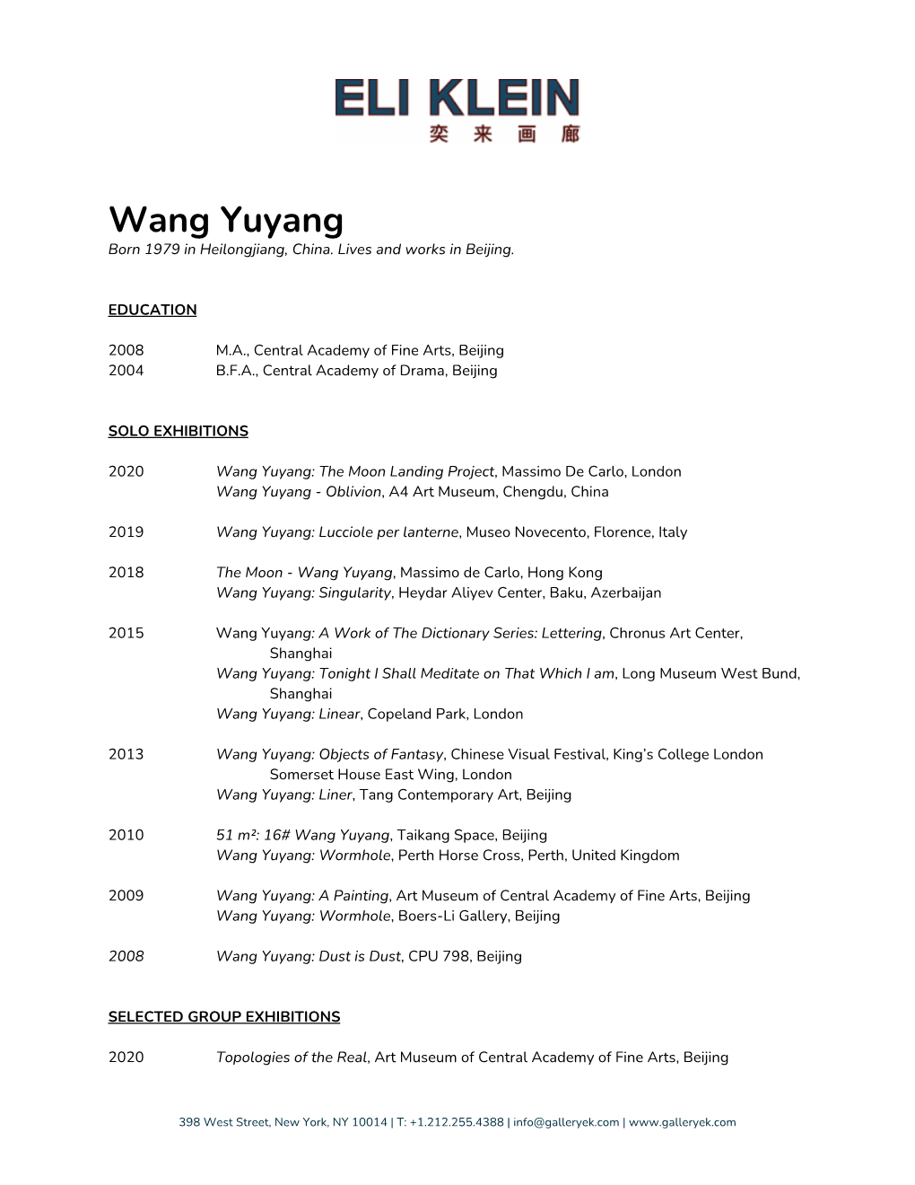 Wang Yuyang Born 1979 in Heilongjiang, China