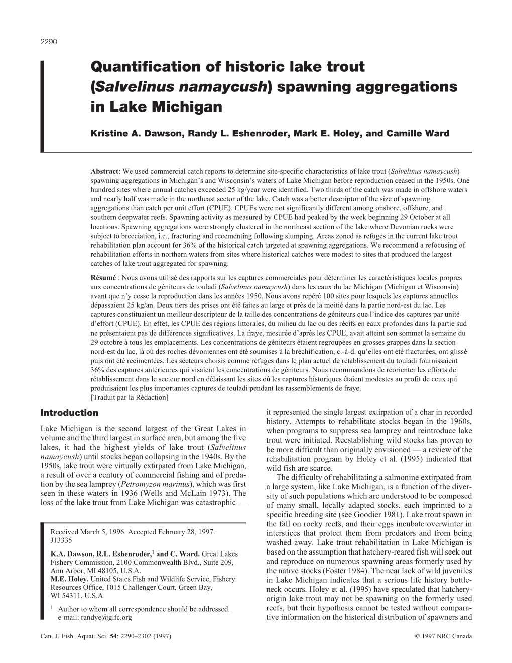 Spawning Aggregations in Lake Michigan