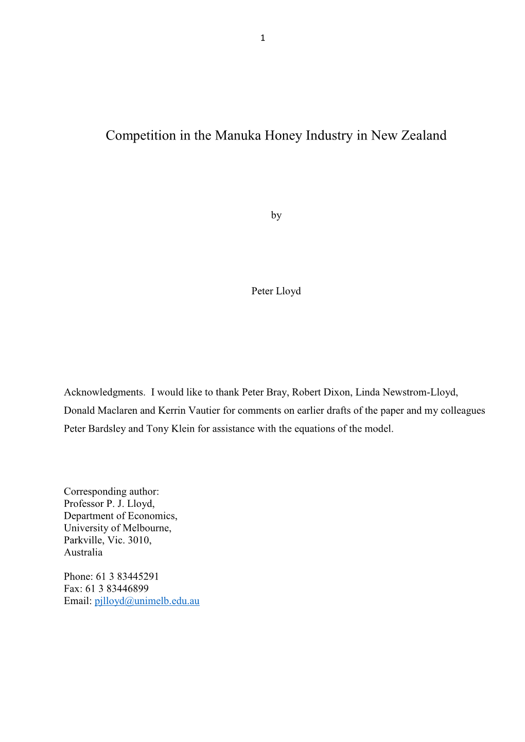 Competition in the Manuka Honey Industry in New Zealand