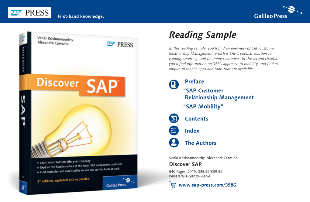 Discover SAP 540 Pages, 2015, $39.95/€39.95 ISBN 978-1-59229-987-4