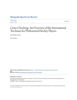 Cross-Checking: an Overview of the International Tax Issues for Professional Hockey Players Alan Pogroszewski