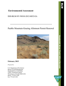 Environmental Assessment Pueblo Mountain Grazing Allotment Permit