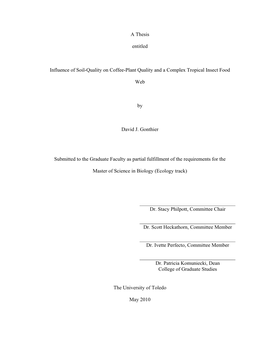 A Thesis Entitled Influence of Soil-Quality on Coffee-Plant Quality
