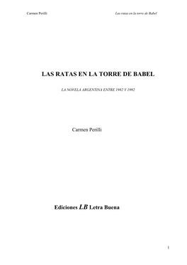 Las Ratas En La Torre De Babel. La Novela Argentina Entre 1982 Y 1992