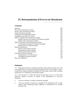 15. Retransmission of Free-To-Air Broadcasts