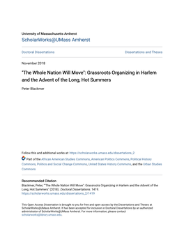 The Whole Nation Will Move": Grassroots Organizing in Harlem and the Advent of the Long, Hot Summers