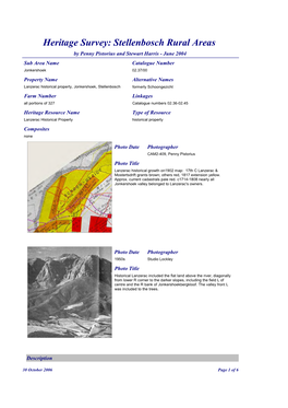 Heritage Survey: Stellenbosch Rural Areas