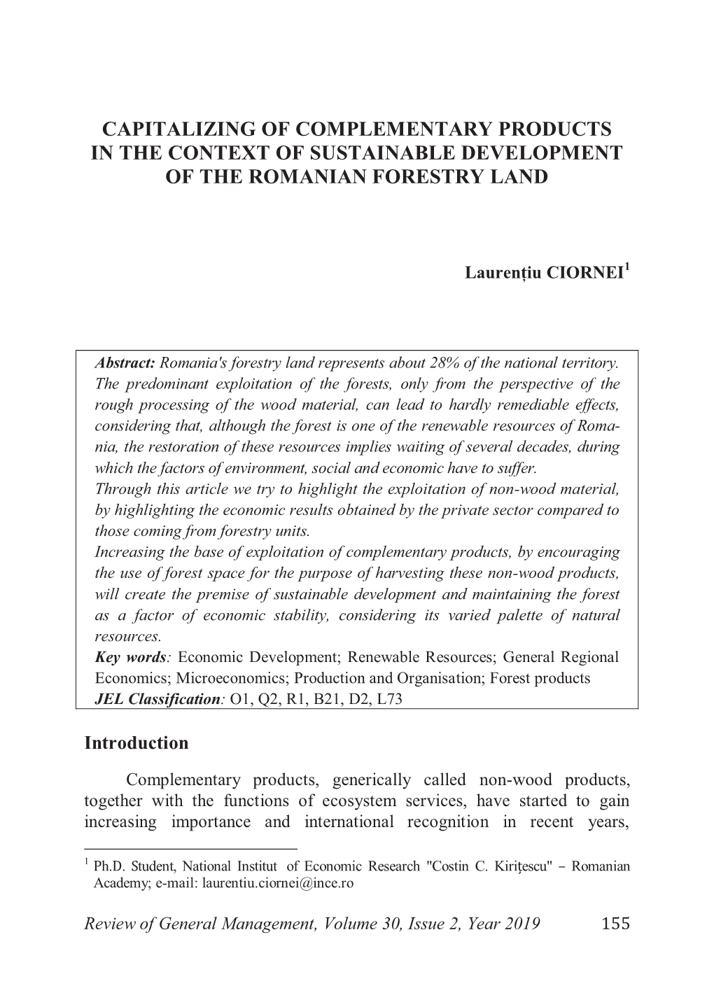 Capitalizing of Complementary Products in the Context of Sustainable Development of the Romanian Forestry Land