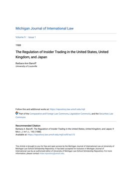The Regulation of Insider Trading in the United States, United Kingdom, and Japan