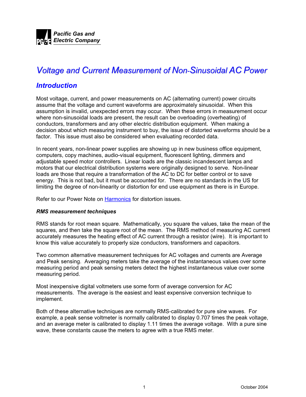 Voltage and Current Measurement of Non-Sinusoidal AC Power Introduction
