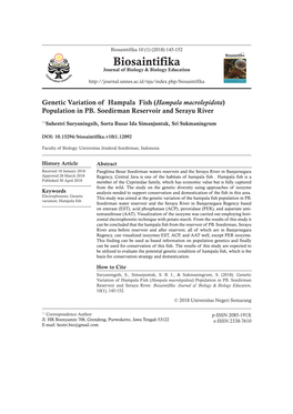 Genetic Variation of Hampala Fish (Hampala Macrolepidota) Population in PB