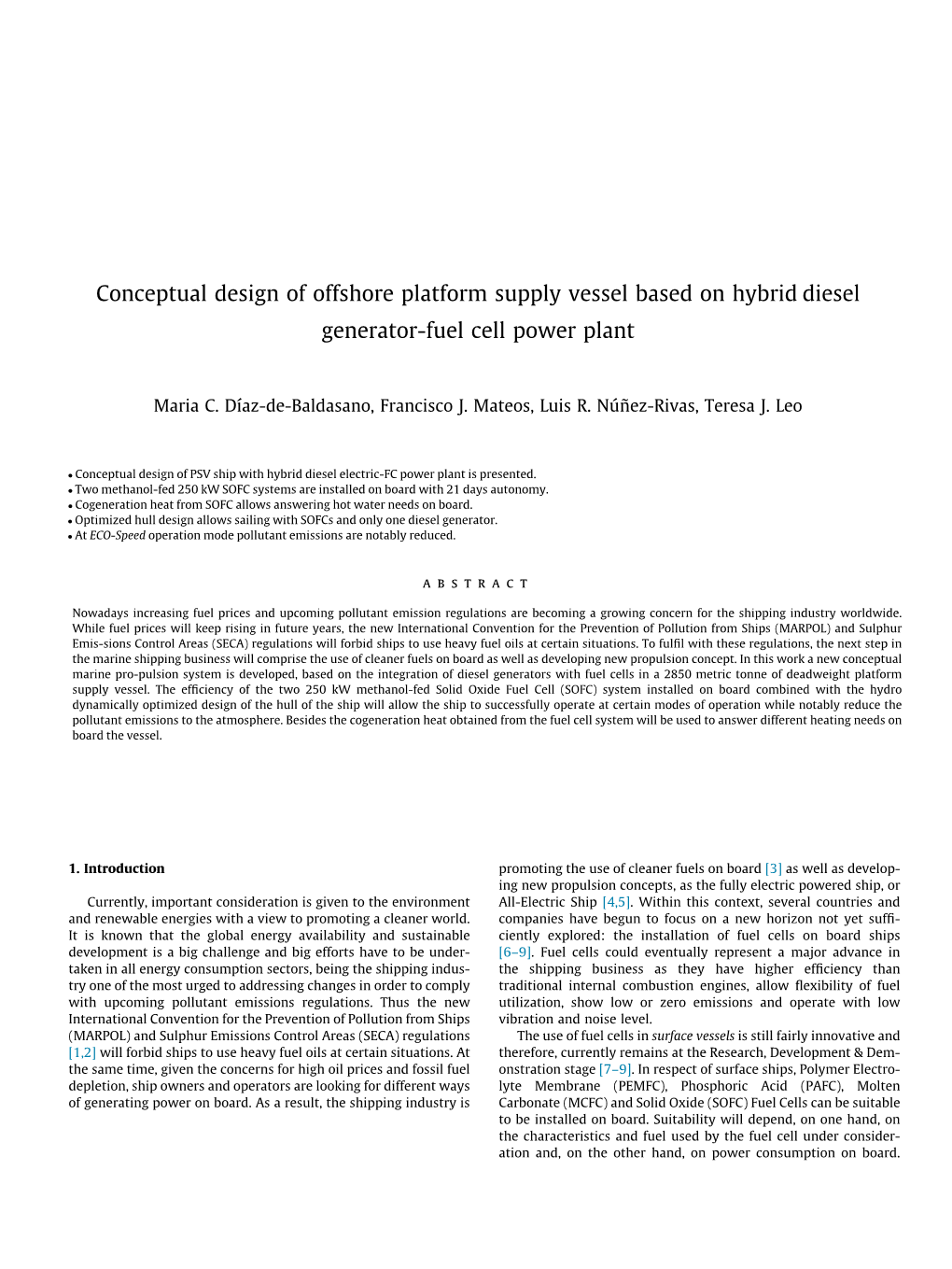 Conceptual Design of Offshore Platform Supply Vessel Based on Hybrid Diesel Generator-Fuel Cell Power Plant