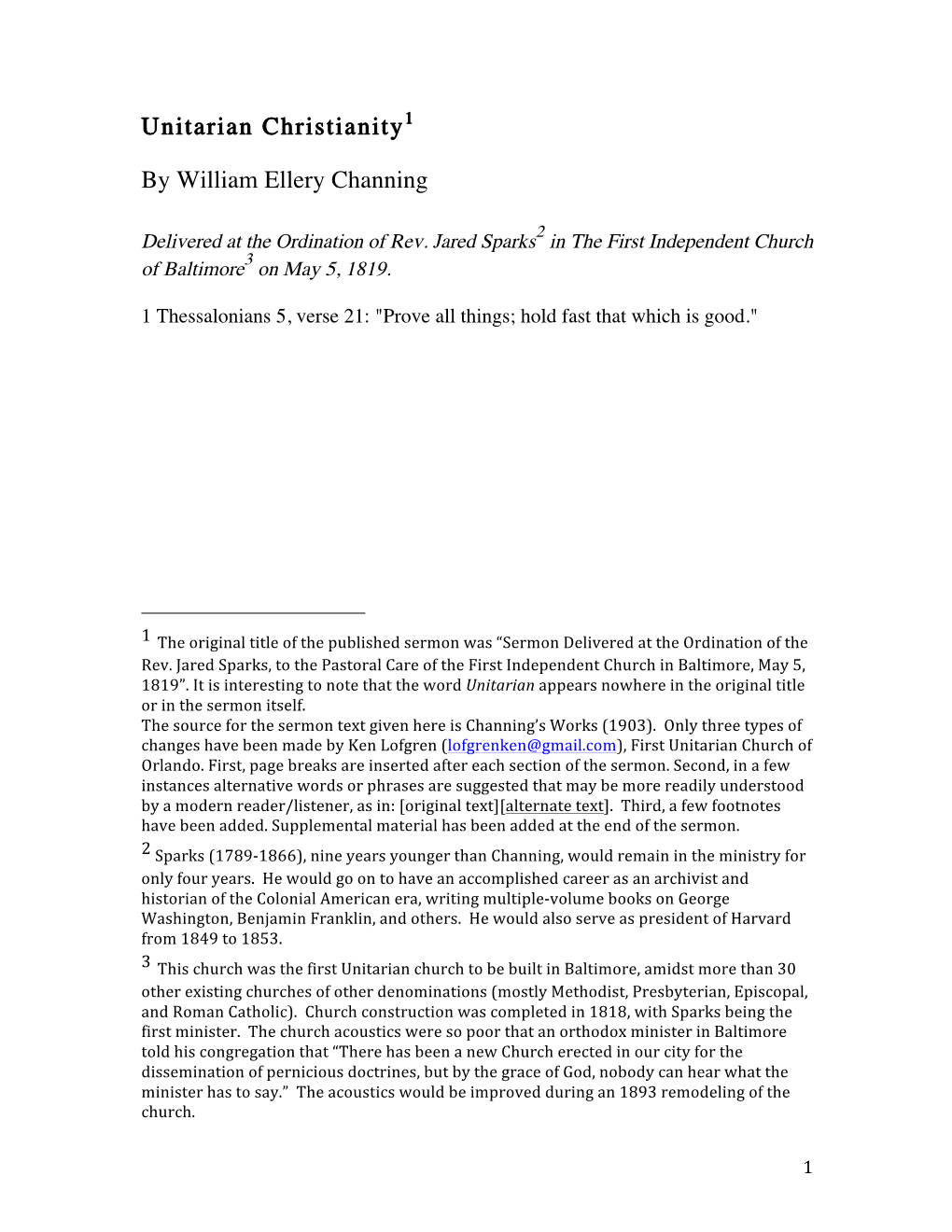 Unitarian Christianity by William Ellery Channing