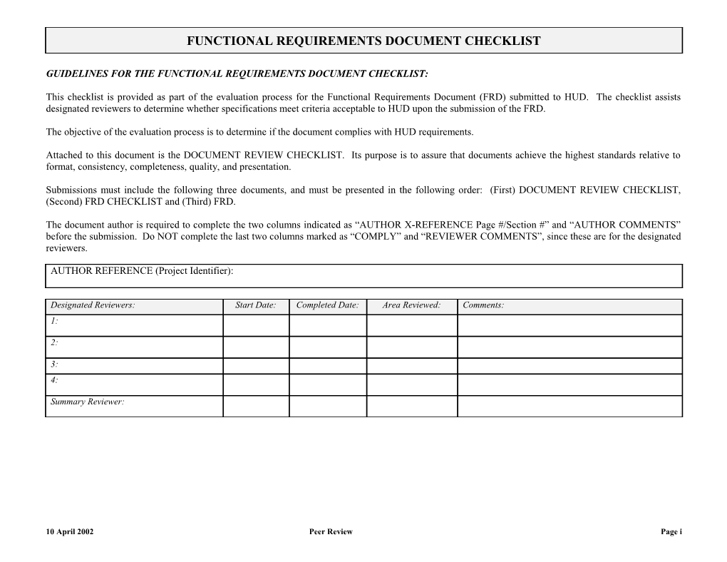 Functional Requirements Document Checklist