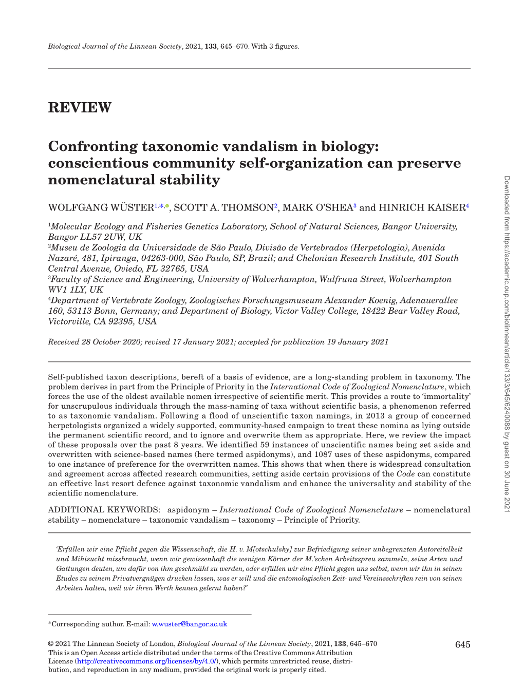 REVIEW Confronting Taxonomic Vandalism in Biology: Conscientious