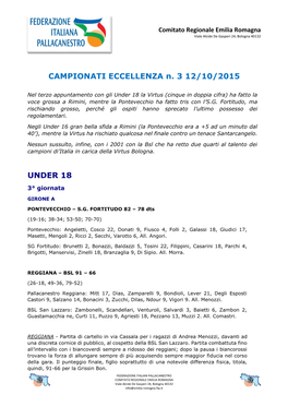 CAMPIONATI ECCELLENZA N. 3 12/10/2015 UNDER 18