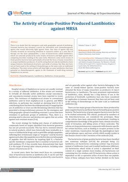 The Activity of Gram-Positive Produced Lantibiotics Against MRSA
