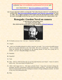 Renegade: Gordon Novel on Camera