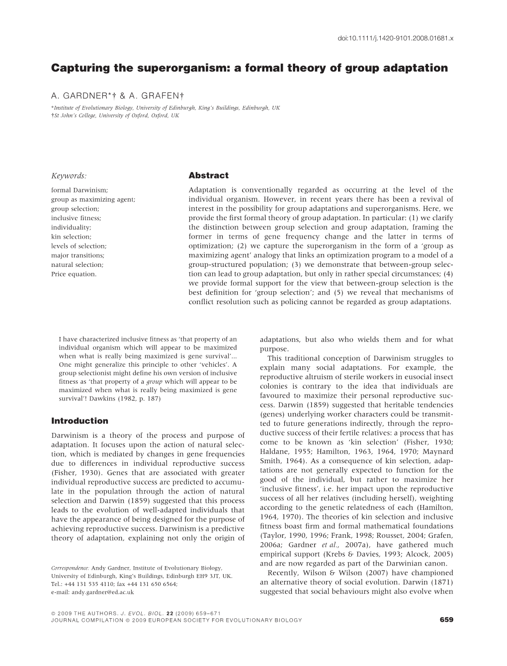 Capturing the Superorganism: a Formal Theory of Group Adaptation