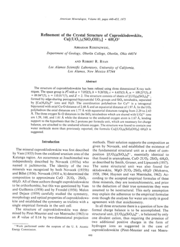 Refinement of the Crystal Structure of Cuprosklodowskite, Cu[(UO