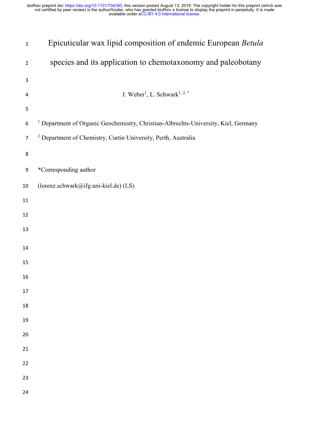 Epicuticular Wax Lipid Composition of Endemic European Betula Species and Its Application to Chemotaxonomy and Paleobotany