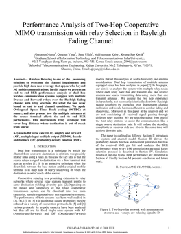 Performance Analysis of Two-Hop Cooperative MIMO Transmission with Relay Selection in Rayleigh Fading Channel