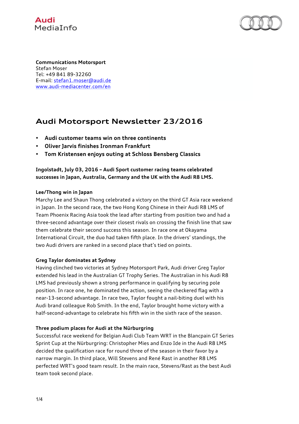 Audi Motorsport Newsletter 23/2016