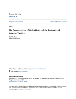 The Deconstruction of Hell: a History of the Resignatio Ad Infernum Tradition