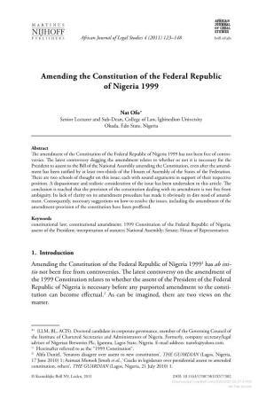 Amending the Constitution of the Federal Republic of Nigeria 1999