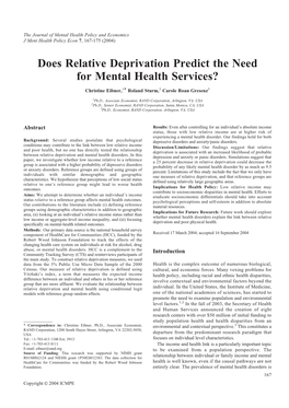 Does Relative Deprivation Predict the Need for Mental Health Services?
