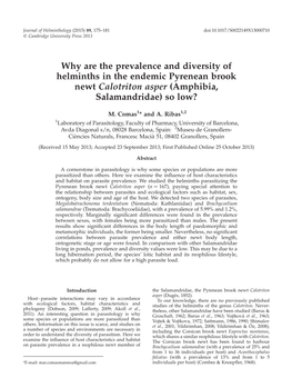 Why Are the Prevalence and Diversity of Helminths in the Endemic Pyrenean Brook Newt Calotriton Asper (Amphibia, Salamandridae) So Low?