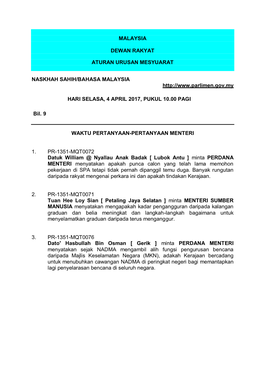 Malaysia Dewan Rakyat Aturan Urusan