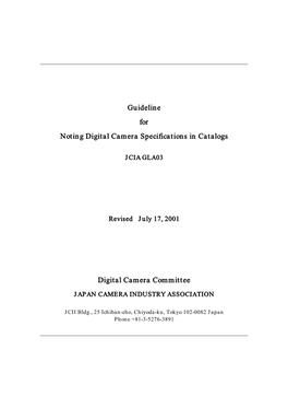 Guideline for Noting Digital Camera Specifications in Catalogs Digital Camera Committee