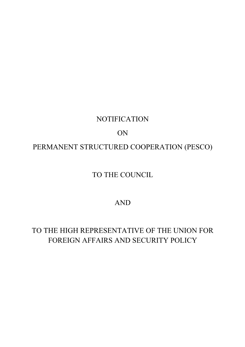 Notification on Permanent Structured Cooperation (Pesco)