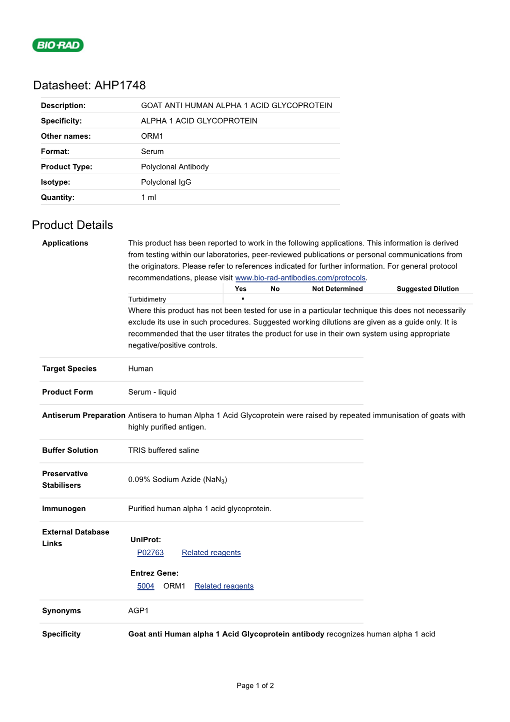 Datasheet: AHP1748 Product Details