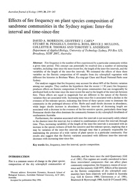 Effects of Fire Frequency on Plant Species Composition of Sandstone Communities in the Sydney Region: Inter-Fire Interval and Time-Since-Fire