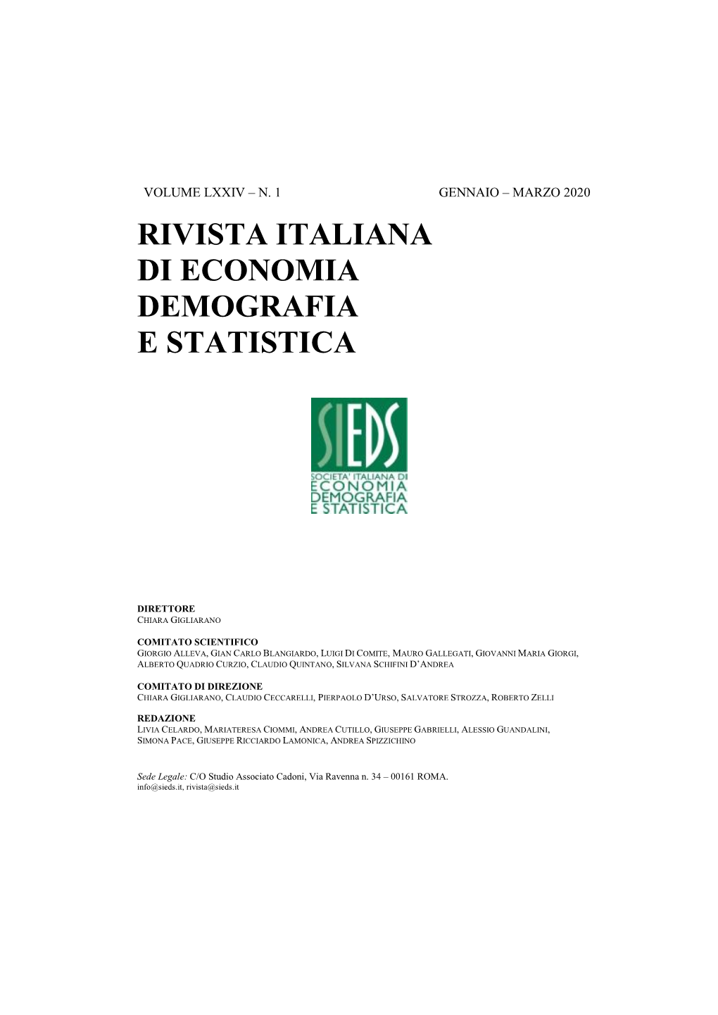 Rivista Italiana Di Economia Demografia E Statistica
