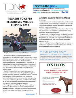 Pegasus to Offer Record $16 Million Purse in 2018