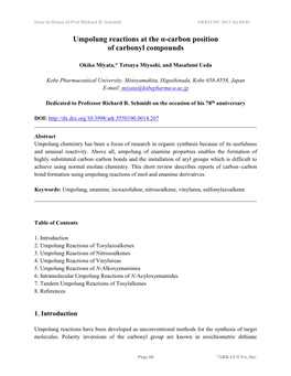 Umpolung Reactions at the Α-Carbon Position of Carbonyl Compounds