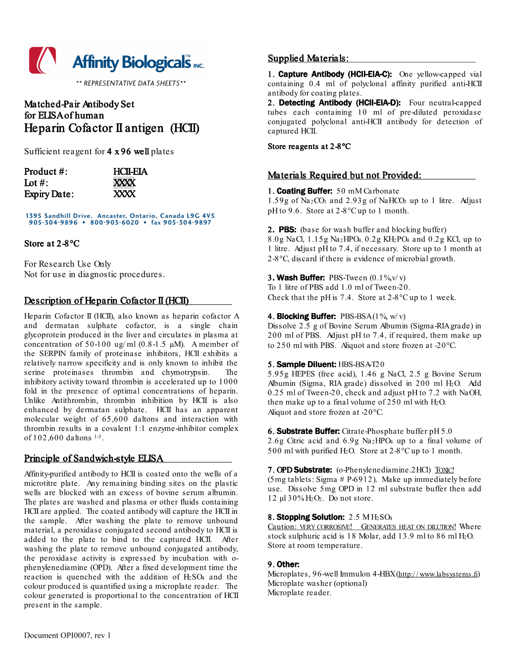 Heparin Cofactor II Antigen (HCII) Captured HCII