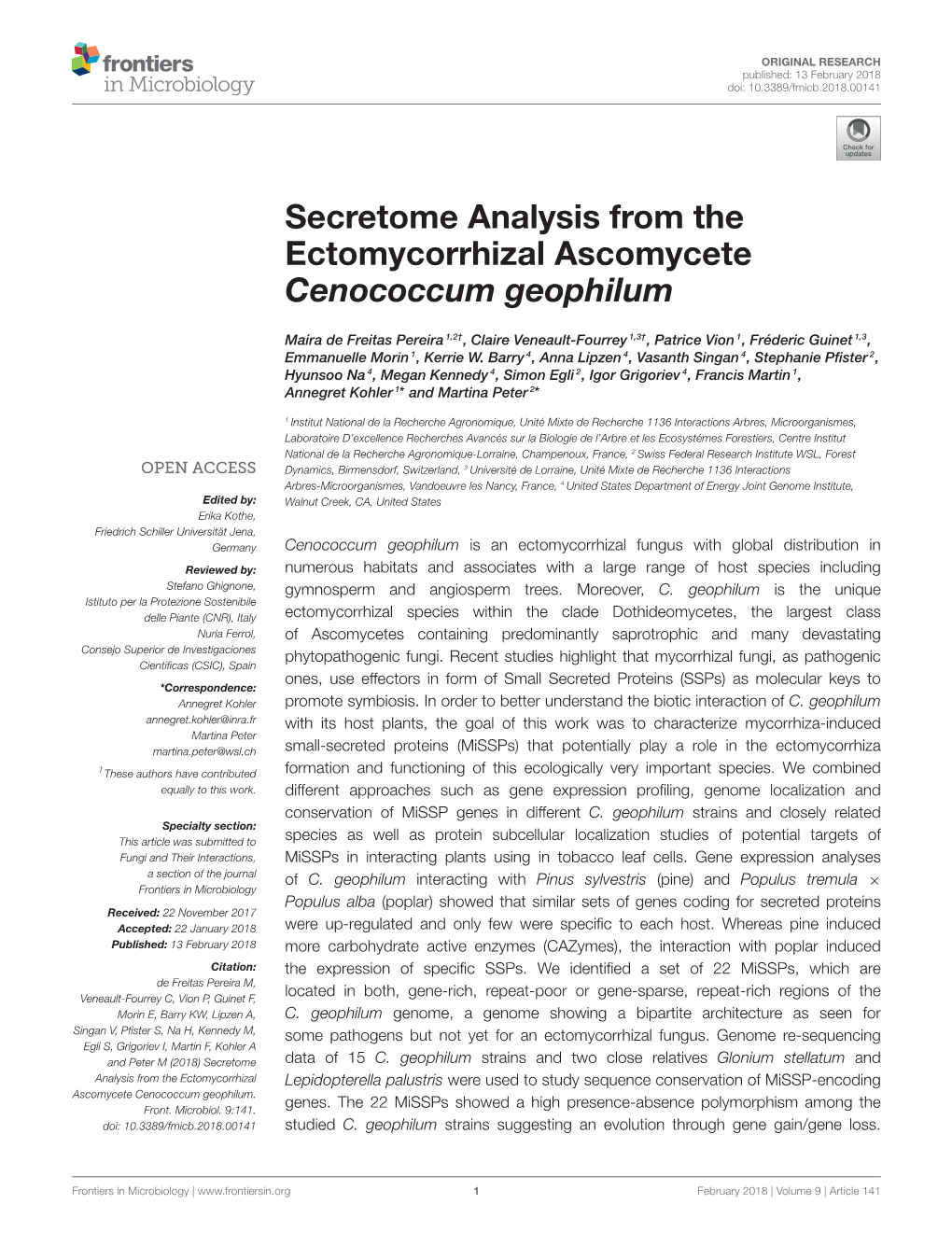 Secretome Analysis from the Ectomycorrhizal Ascomycete Cenococcum Geophilum