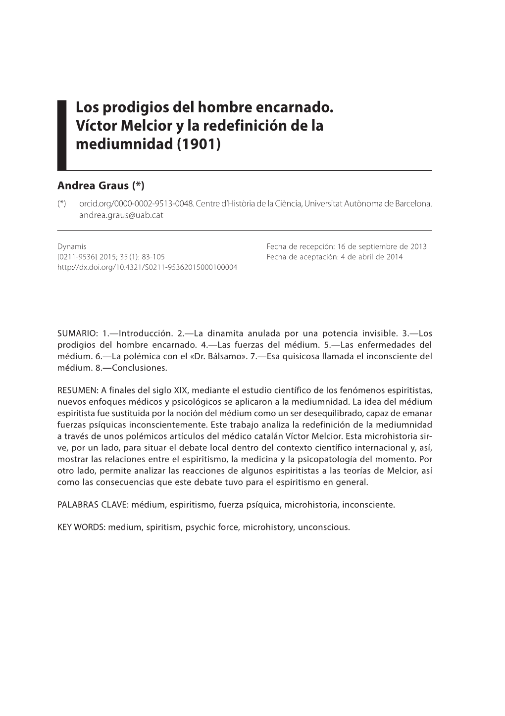 Los Prodigios Del Hombre Encarnado. Víctor Melcior Y La Redefinición De La Mediumnidad (1901)